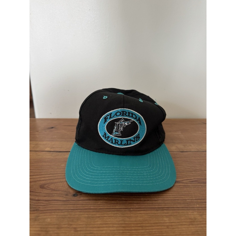 Vintage 90s Florida Marlins Annco MLB Professional Model SnapBack Hat Teal Black